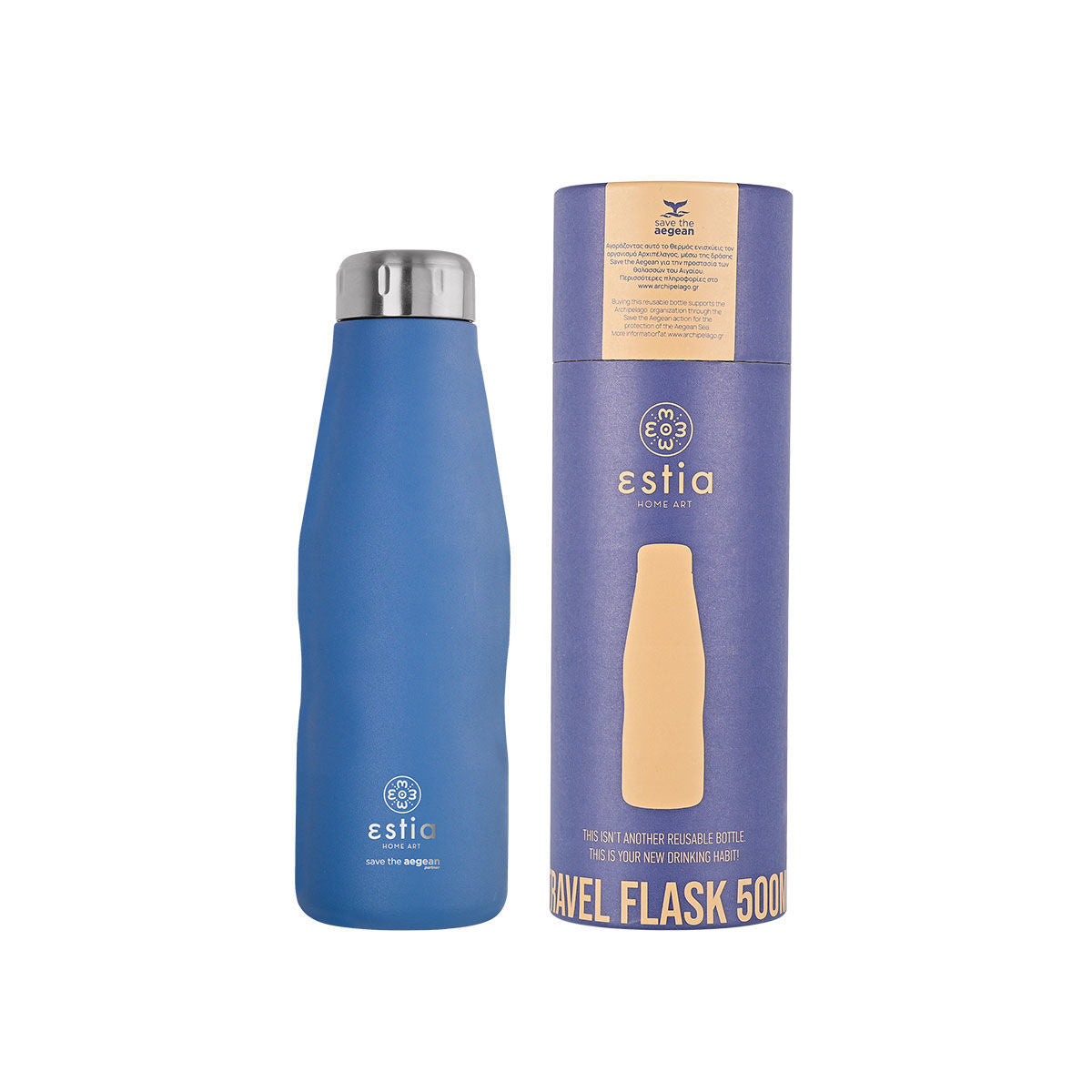 Estia | Τhermos Travel Flask Save the Agean 500ml Denim Blue