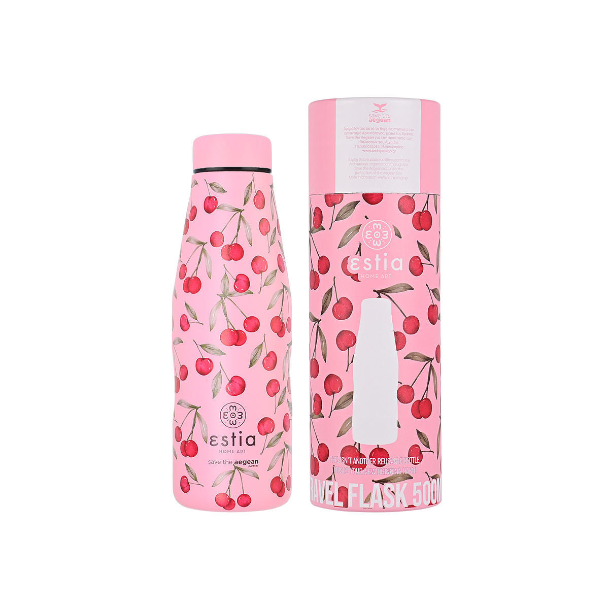 Estia | Τhermos Travel Flask Save the Agean 500ml Cherry Rose