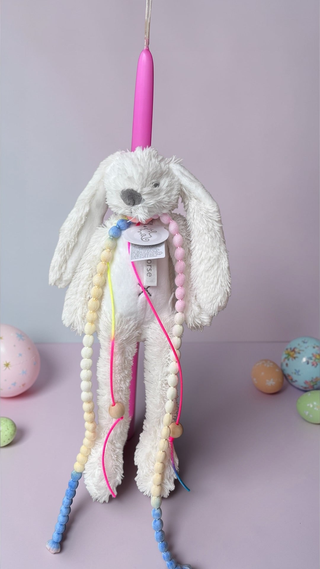 Handmade Easter Candle with White Plush Toy
