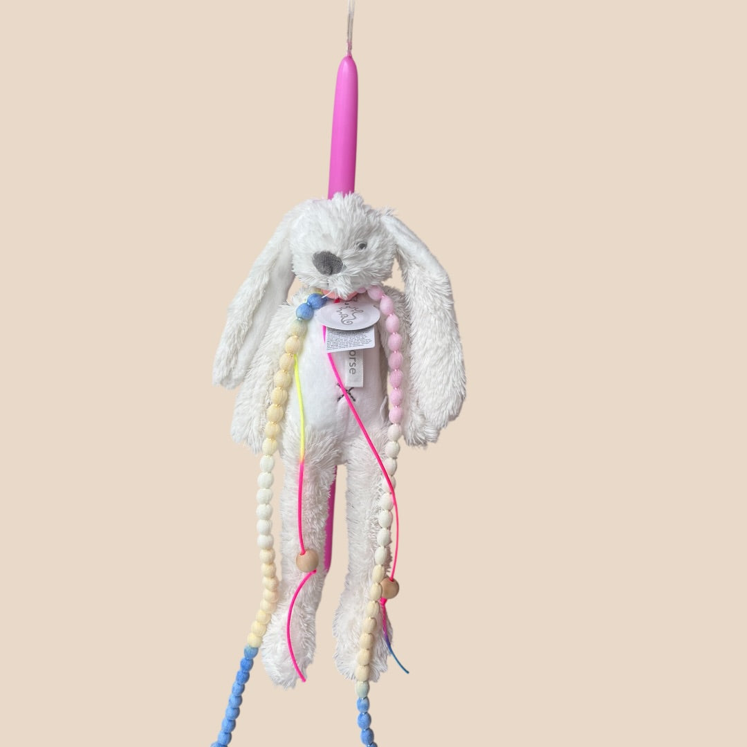Handmade Easter Candle with White Plush Toy