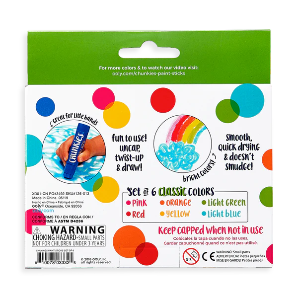 OOLY | Chunckies Paint Sticks - Classic Pack Set of 6