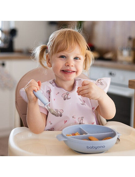 Baby Ono |Πιάτο σιλικόνης με 3 θέσεις, καπάκι & βάση με βεντούζα - Μπλε