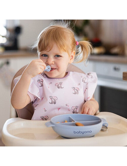 Baby Ono |Πιάτο σιλικόνης με 3 θέσεις, καπάκι & βάση με βεντούζα - Μπλε