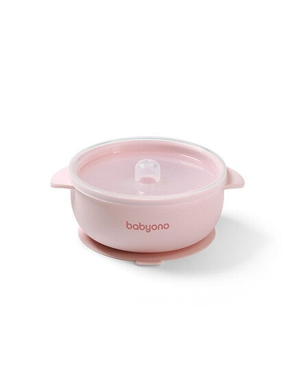 Baby Ono | Μπολάκι σιλικόνης με λαβές, καπάκι & βάση με βεντούζα - Ροζ