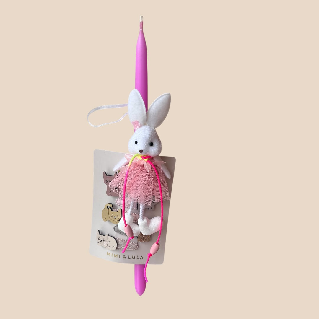 Handmade Easter Candle with Mimi and Lula Hair Clips Cats and Little Mouse ornament