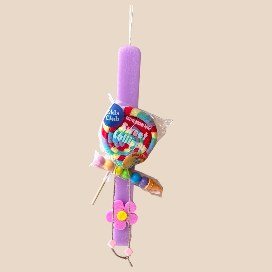 Handmade Easter Candle with Eat My Socks Lollipop Pair of Socks and Ooly stackable ice-cream crayons Age 5-10 years Old)