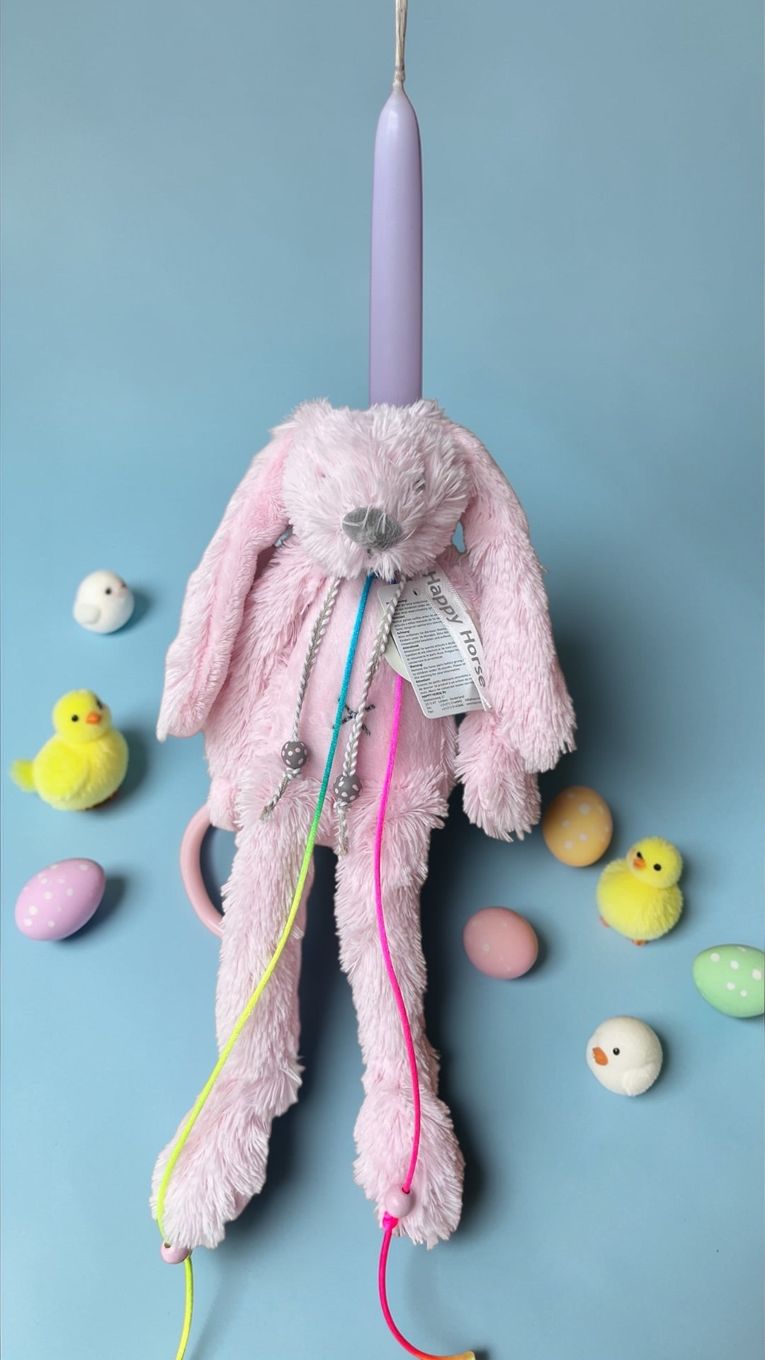 Handmade Easter Candle with Pink Baby and Ring Plush Toy