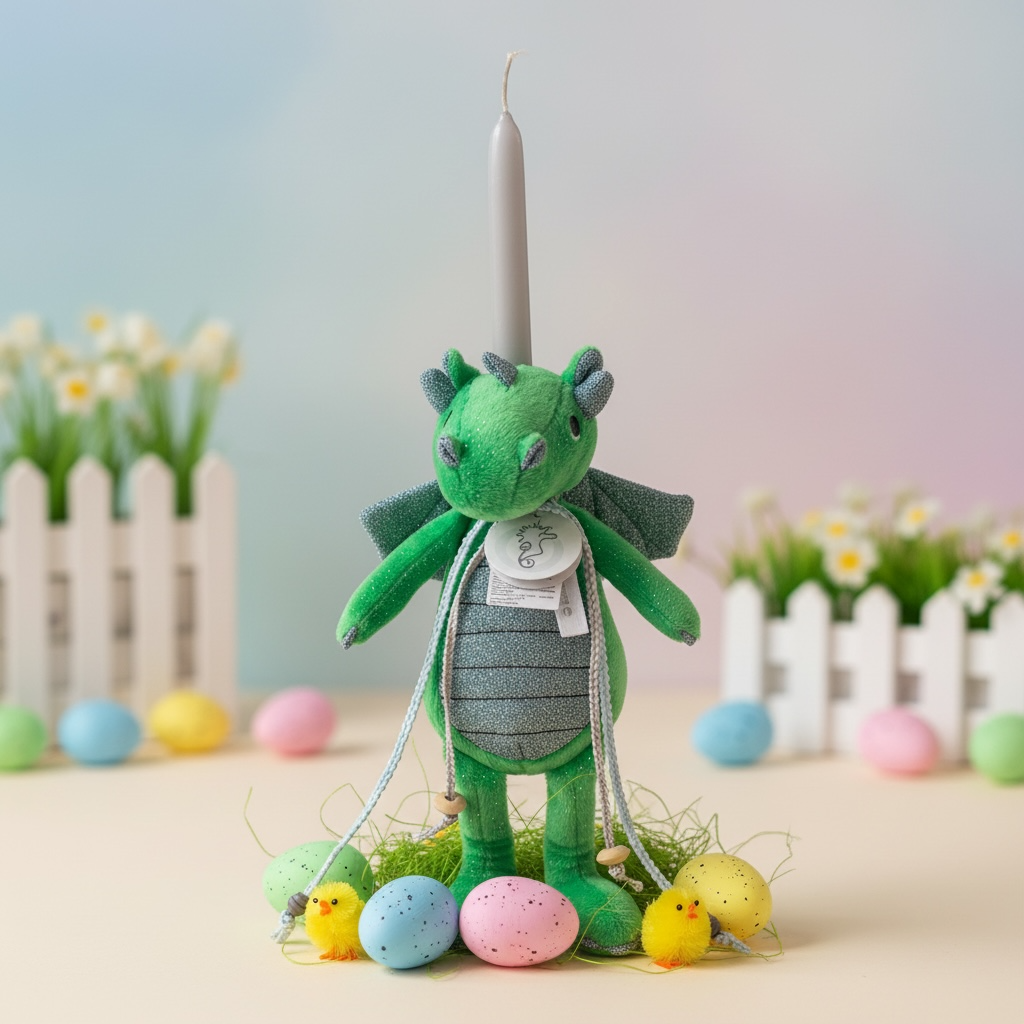 Handmade Easter Candle with Plush Toy Dragon by Happy Horse