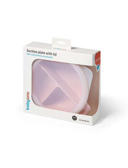 Baby Ono | Πιάτο σιλικόνης με 3 θέσεις, καπάκι & βάση με βεντούζα - Ροζ