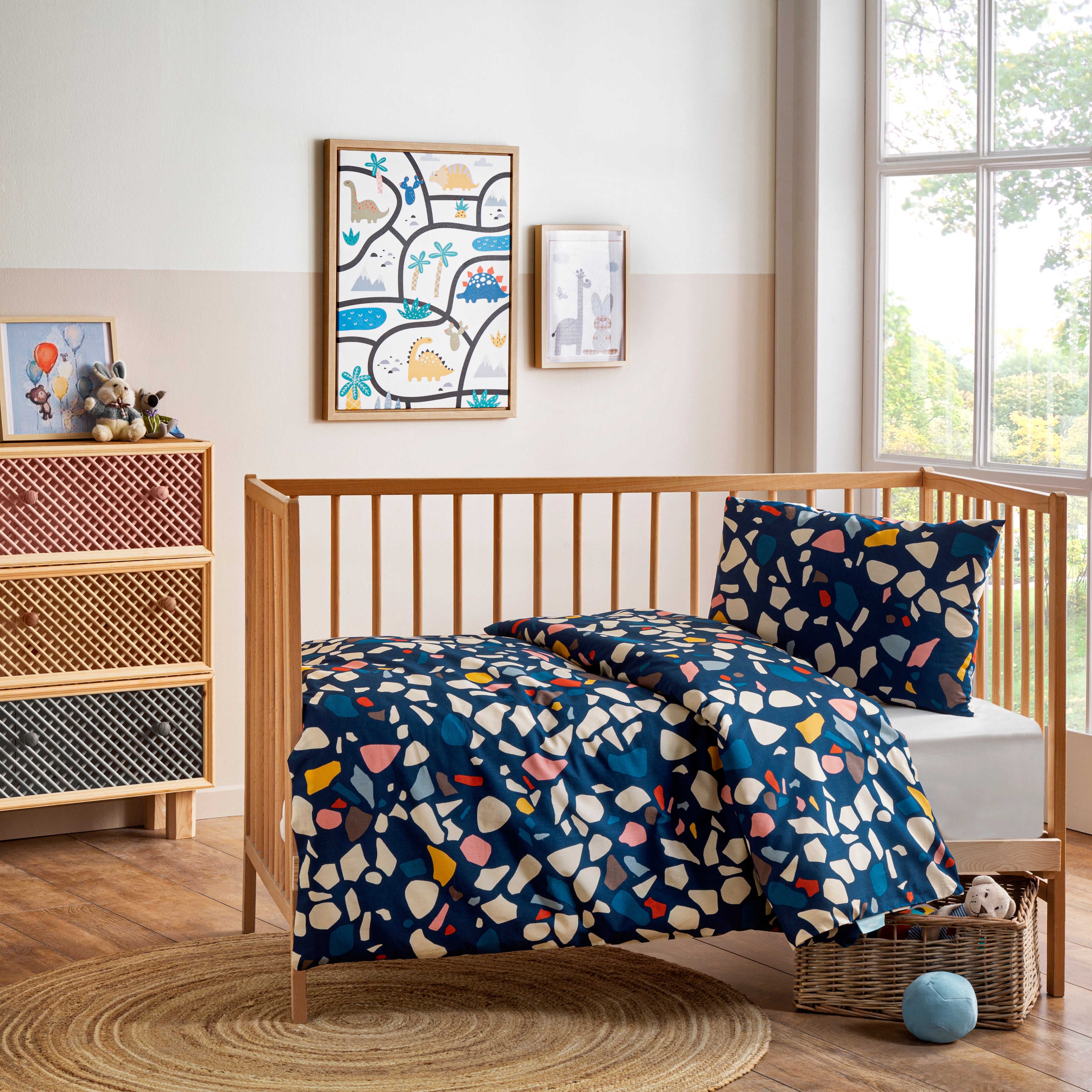 Hibboux Terrazo Azure Σετ Μαξιλαροθήκης (40x60cm) και Παπλωματοθήκης (100x135cm)