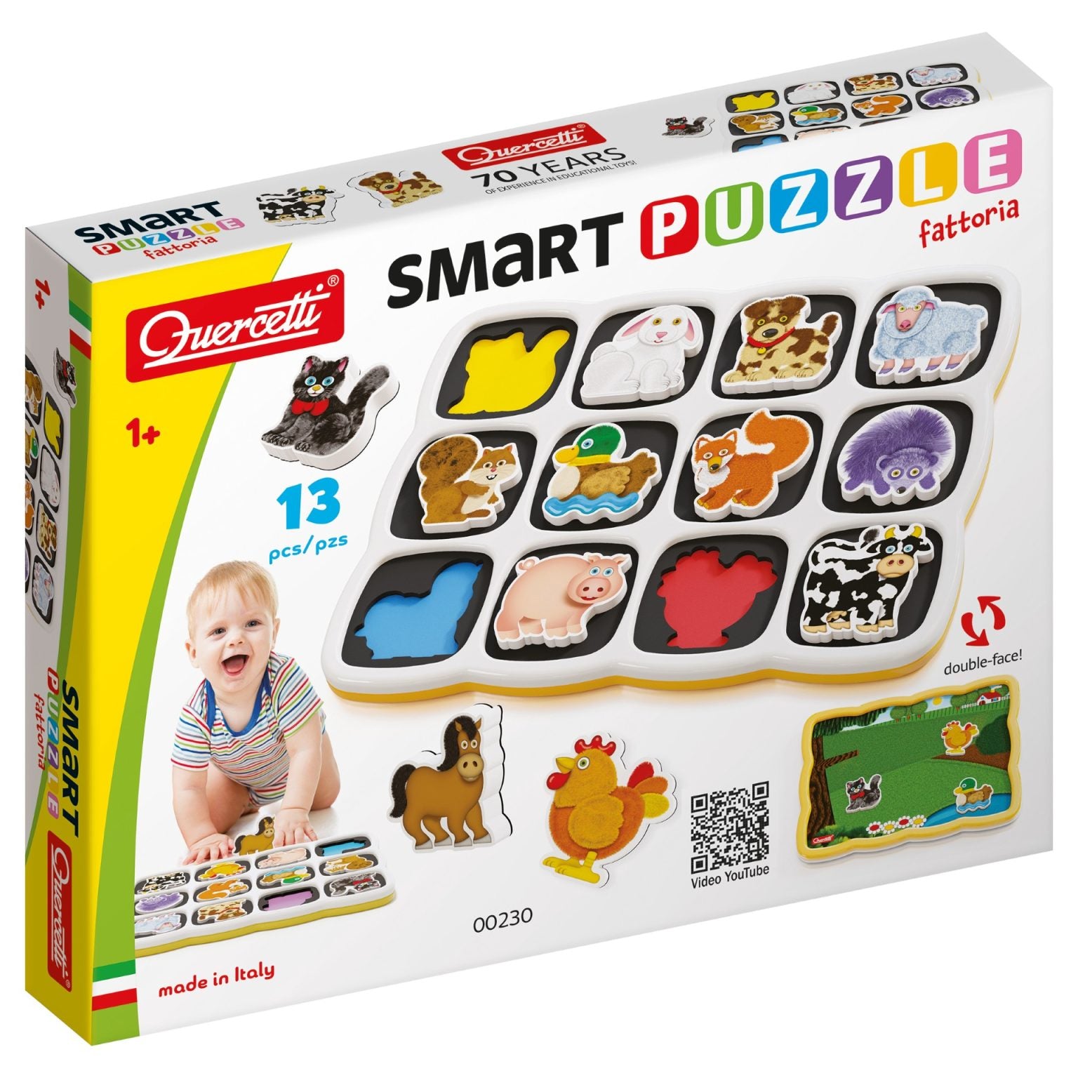 Quercetti | Smart Puzzle Ζωα Φάρμας διπλής όψης 13pcs 1+