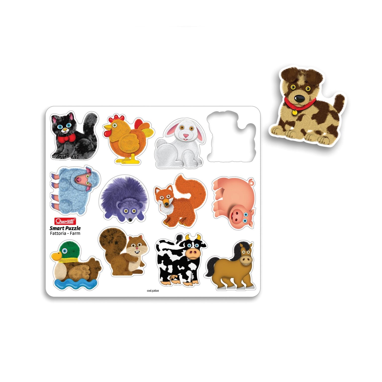 Quercetti | Smart Puzzle Ζωα Φάρμας διπλής όψης 13pcs 1+