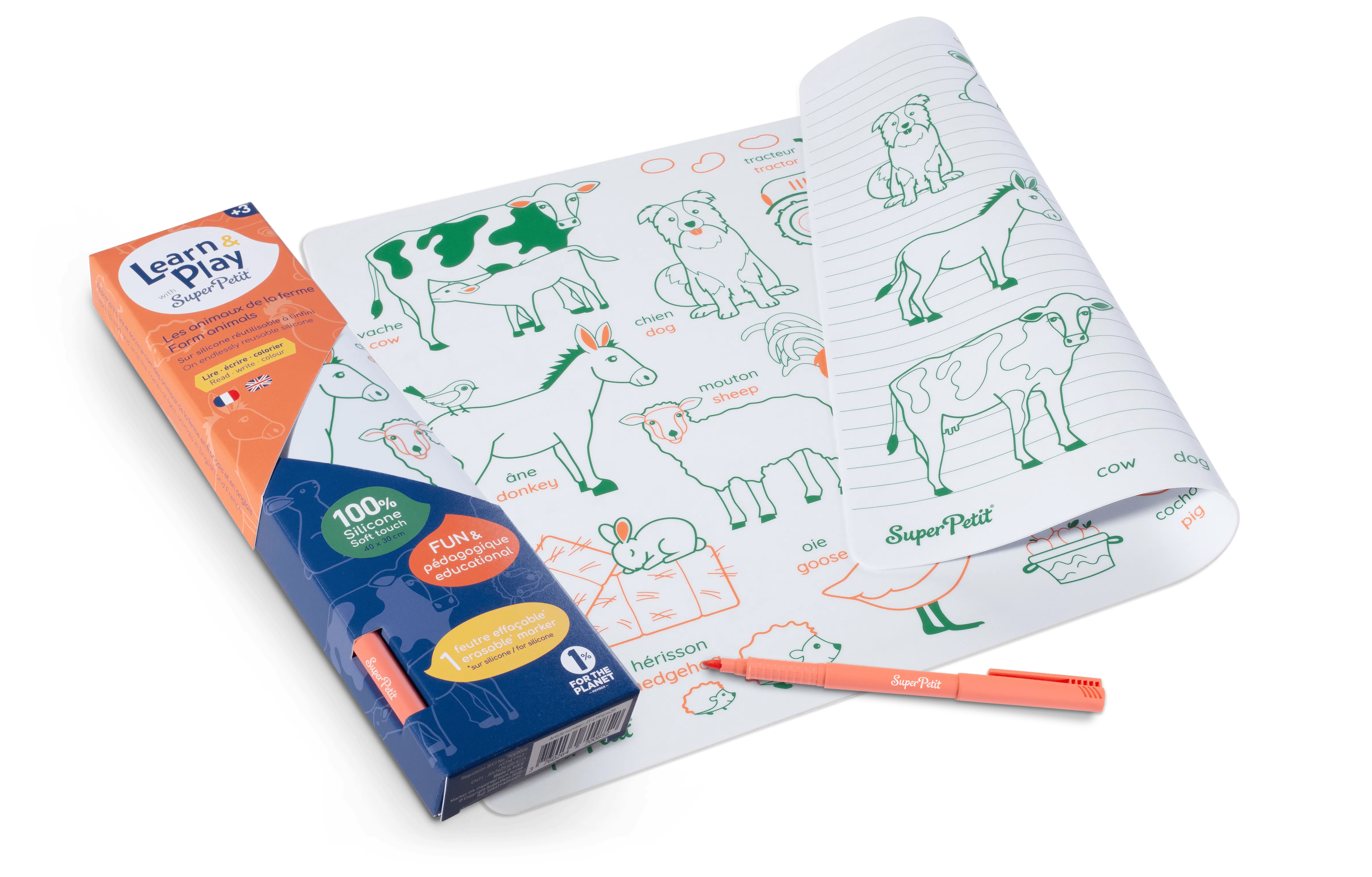 Super Petit | Silicone double-sided painting mat farm animals