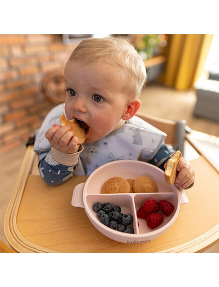 Baby Ono | Πιάτο σιλικόνης με 3 θέσεις, καπάκι & βάση με βεντούζα - Ροζ