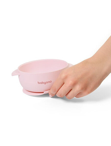 Baby Ono | Μπολάκι σιλικόνης με λαβές, καπάκι & βάση με βεντούζα - Ροζ