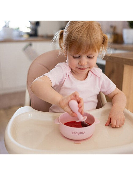 Baby Ono | Μπολάκι σιλικόνης με λαβές, καπάκι & βάση με βεντούζα - Ροζ