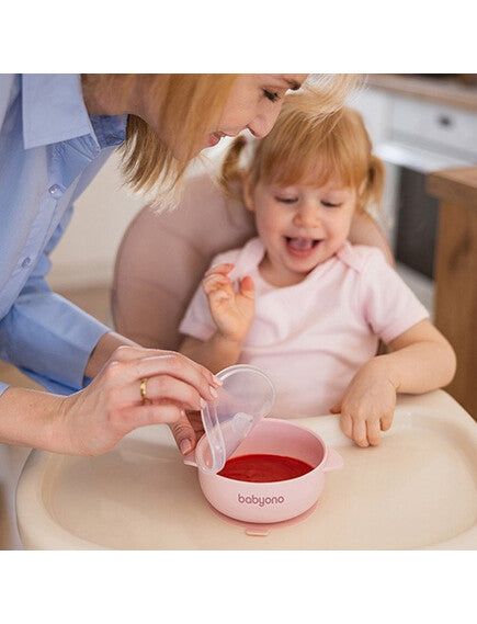 Baby Ono | Μπολάκι σιλικόνης με λαβές, καπάκι & βάση με βεντούζα - Ροζ