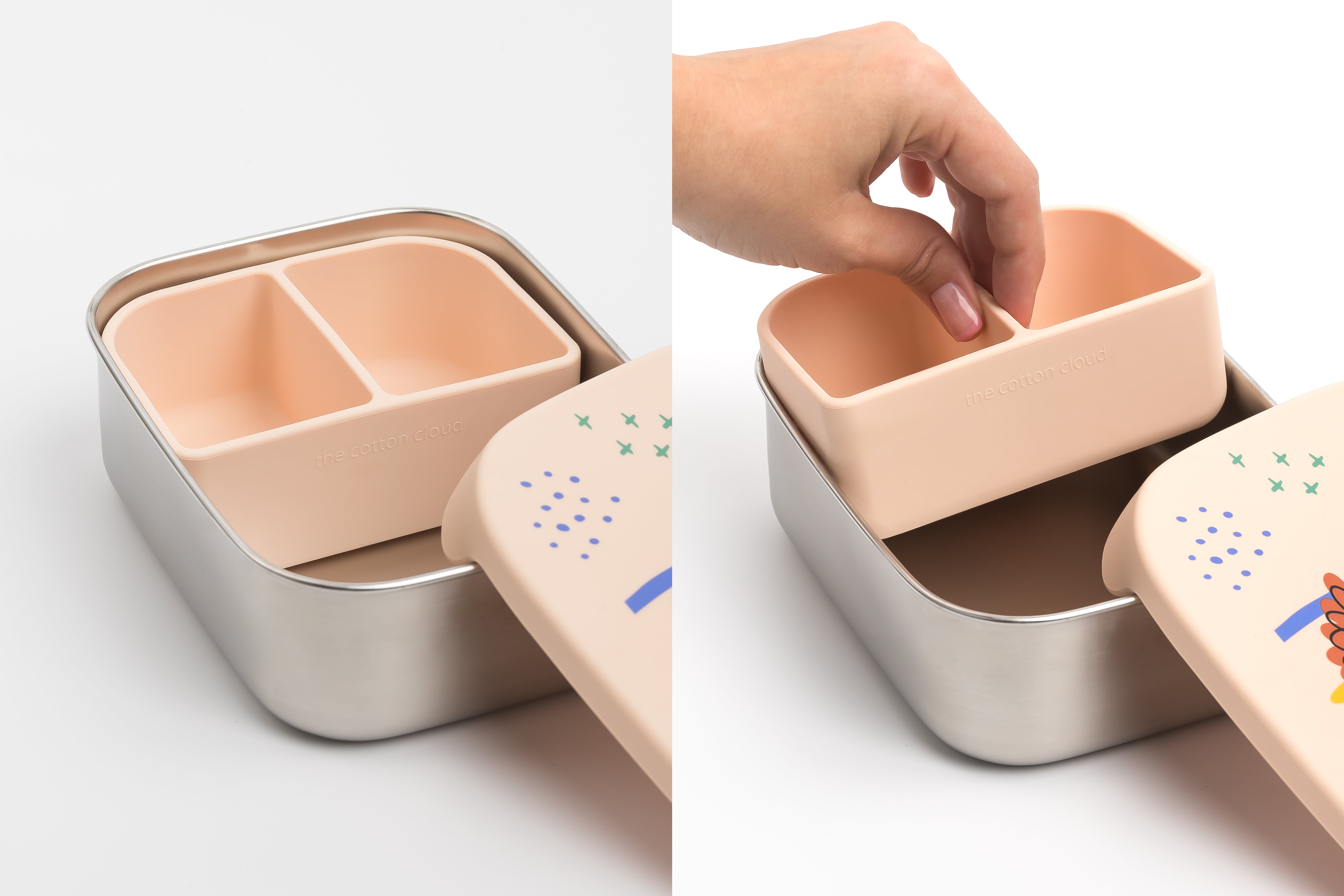 The Cotton Cloud | Stainless steel lunchbox with removable compartments Dancing Hearts