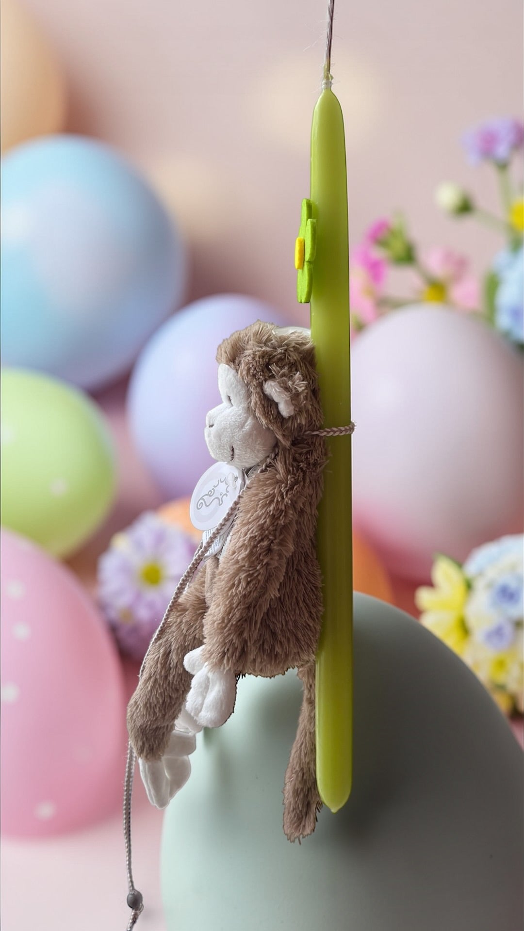 Handmade Easter Candle with Happy Horse Monkey Plush Toy