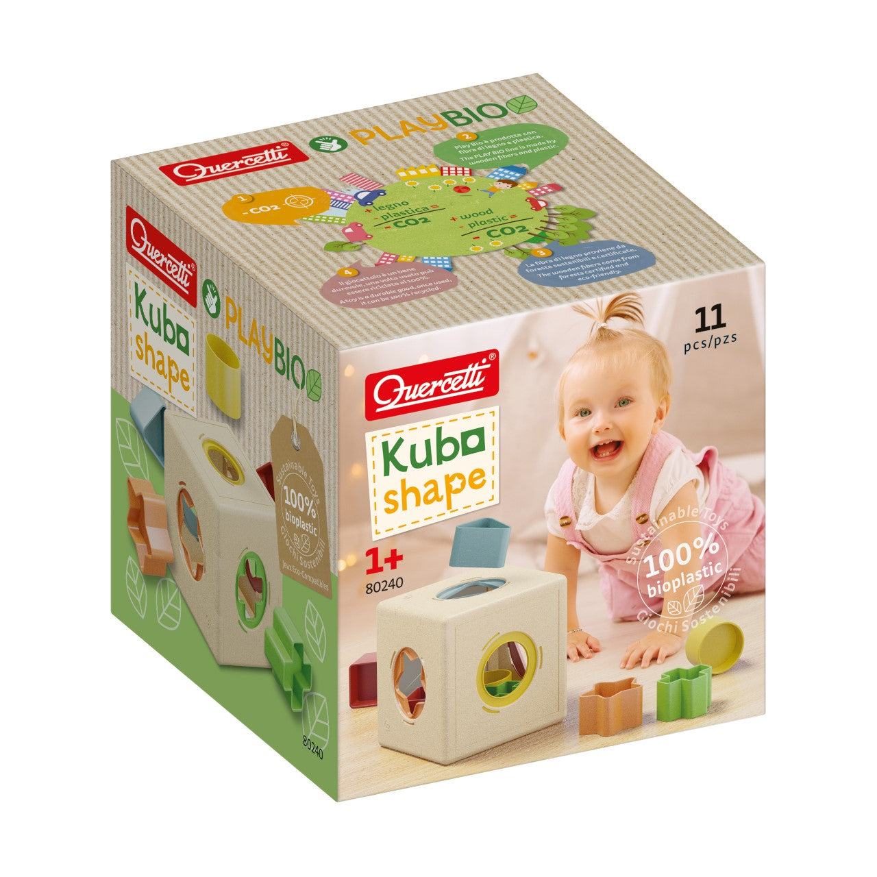 Quercetti | Κύβος με σχήματα 14cm, 11pcs PLAYBIO 1+