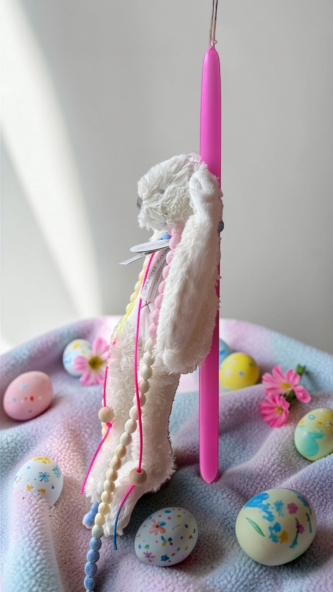 Handmade Easter Candle with White Plush Toy