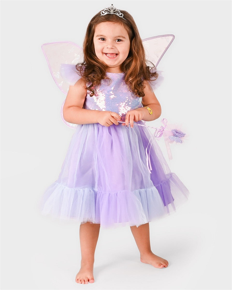 Den Goda Fen | Στολή μωβ πεταλούδα με αξεσουάρ, 2-4 ετών, 98-104 εκ.