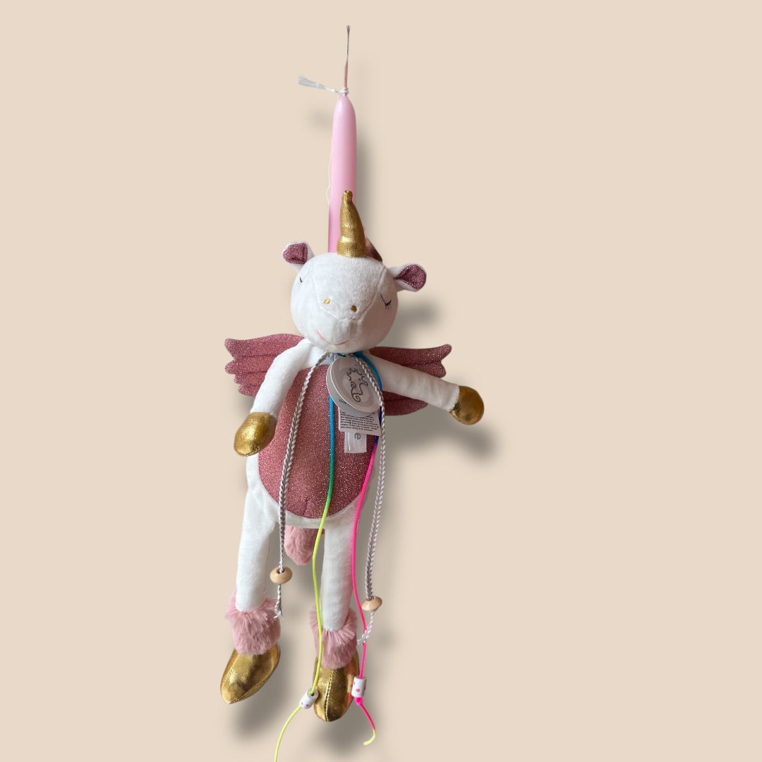 Handmade Easter Candle with Plush Toy Unicorn by Happy Horse