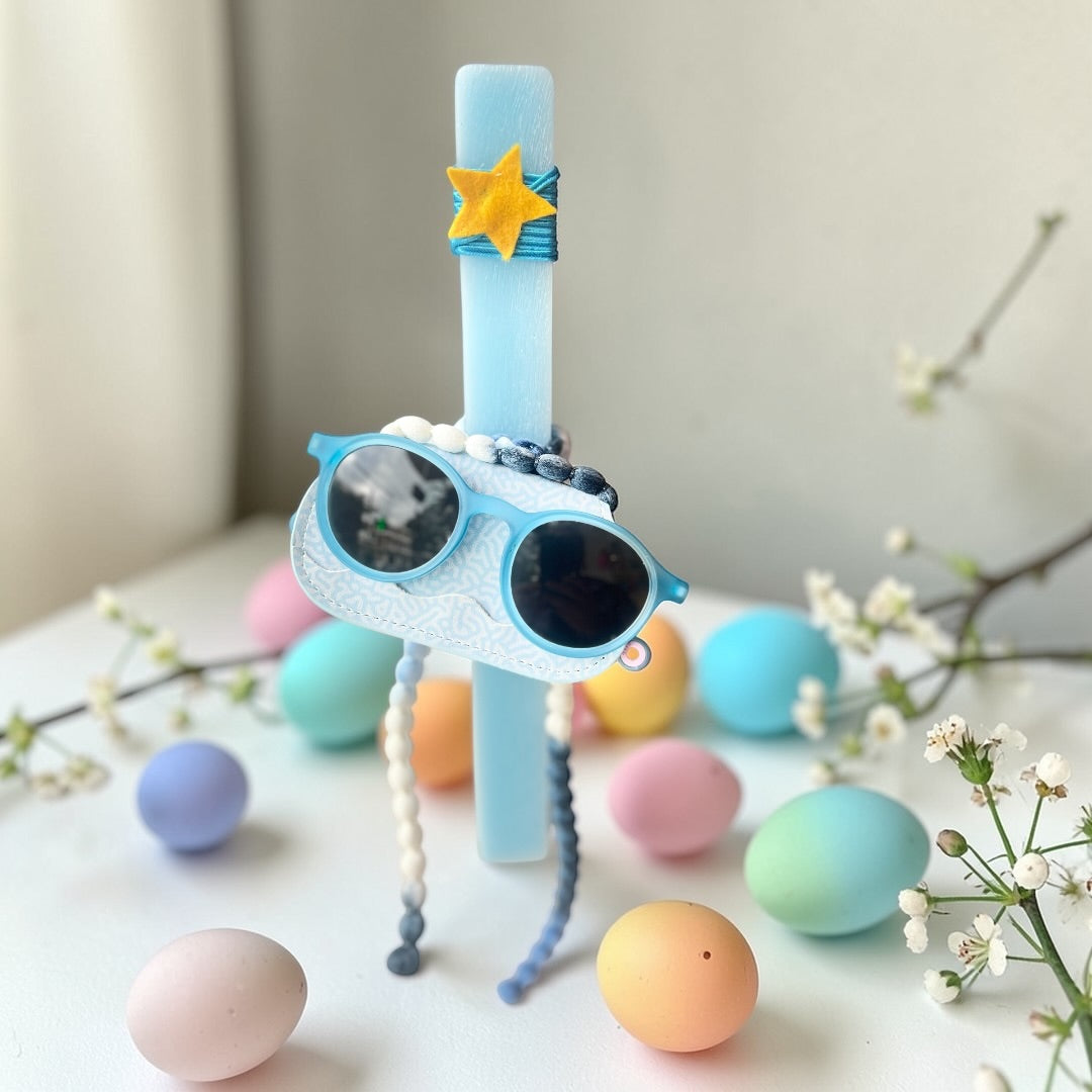 Handmade Easter Candle with Blue Sunglasses by Olivio & Co (Age 5-12 years Old)