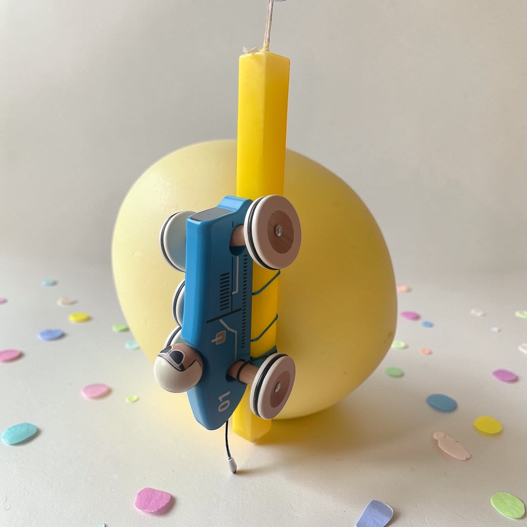 Handmade Easter Candle with Wodden Car Toy Blue